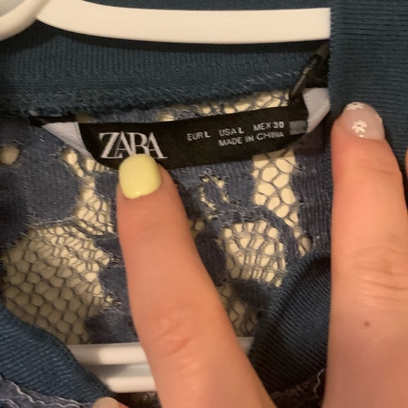 Zara Blue Lace Bomber Jacket-size L-NWOT - Picture 5 of 9